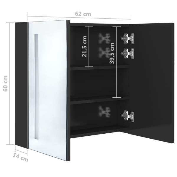  LED-Spiegelschrank fürs Bad Glänzend Schwarz 62x14x60 cm