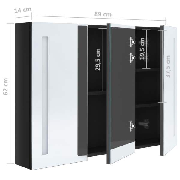  LED-Spiegelschrank fürs Bad 89x14x62 cm Glänzend Schwarz