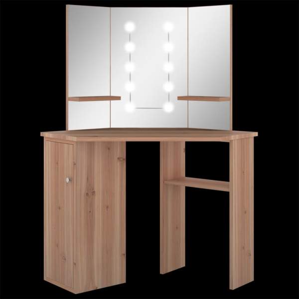  Eck-Schminktisch mit LED Eichen-Optik 111x54x141,5 cm