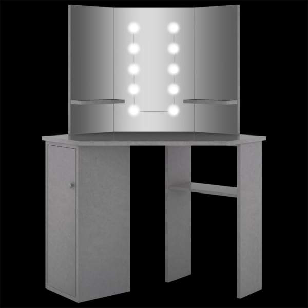 Eck-Schminktisch mit LED Betongrau 111x54x141,5 cm