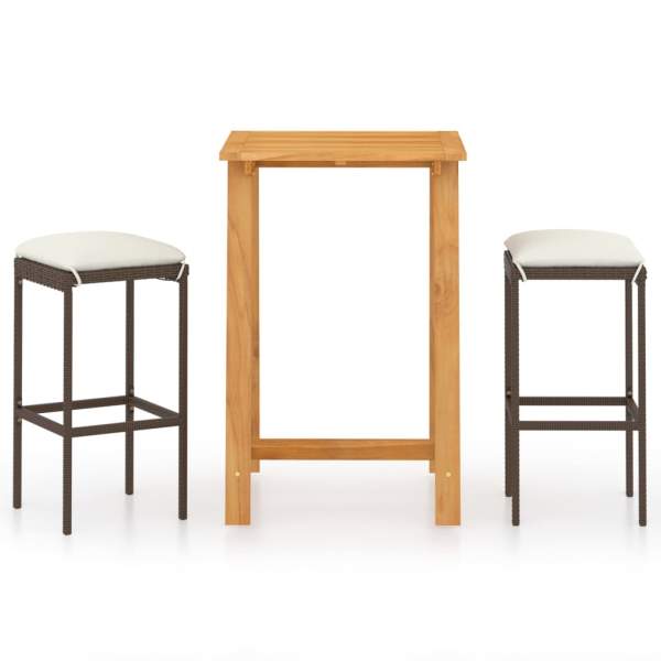  3-tlg. Gartenbar-Set mit Kissen Braun