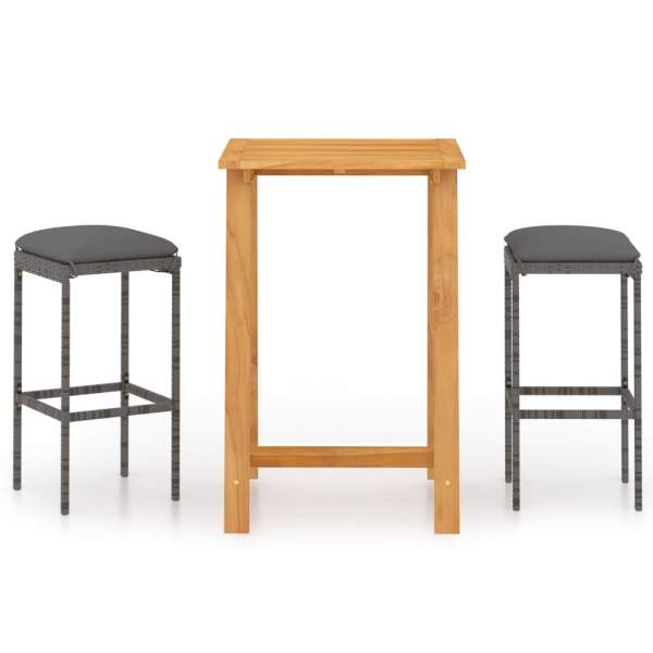  3-tlg. Gartenbar-Set mit Kissen Grau