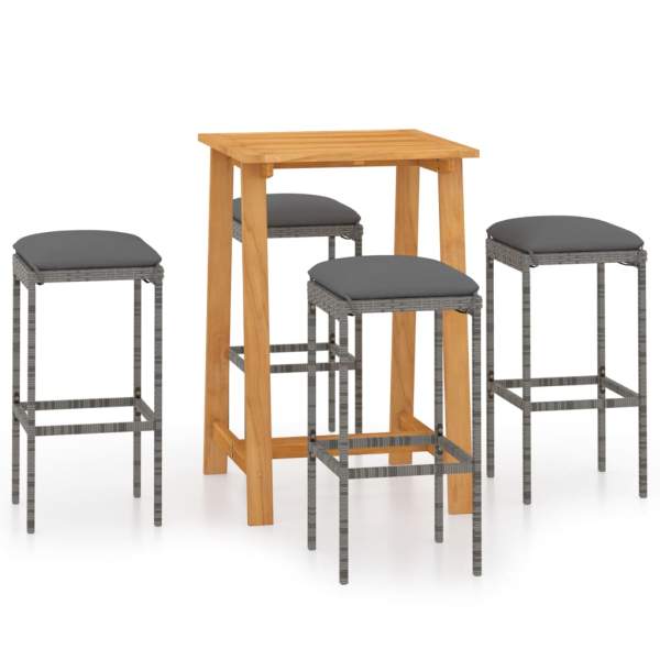  5-tlg. Gartenbar-Set mit Kissen Grau