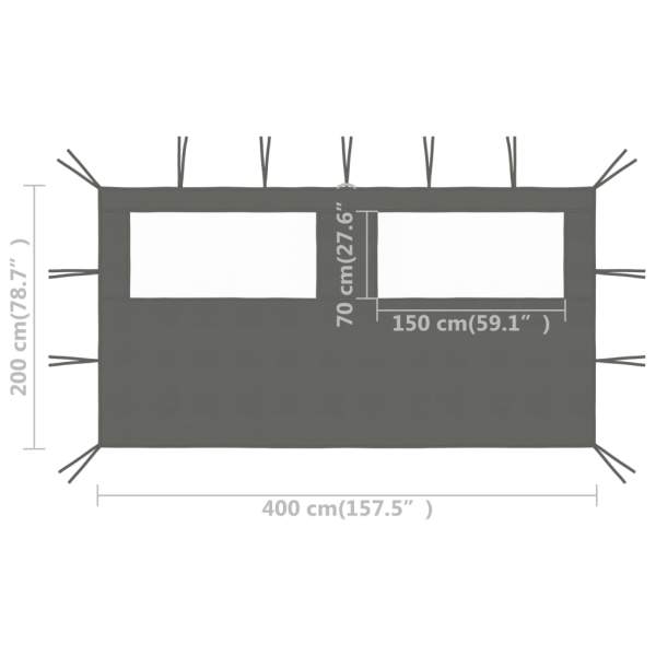  Pavillon-Seitenwand mit Fenstern 4x2 m Anthrazit