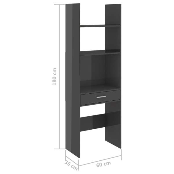  Bücherregal Hochglanz-Grau 60x35x180 cm Holzwerkstoff