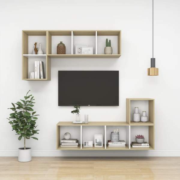  TV-Wandschrank Sonoma-Eiche und Weiß 37x37x72 cm Holzwerkstoff