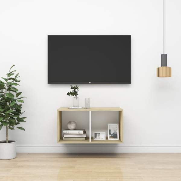  TV-Wandschrank Sonoma-Eiche und Weiß 37x37x72 cm Holzwerkstoff