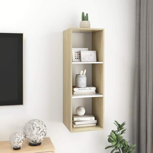  TV-Wandschrank Sonoma-Eiche und Weiß 37x37x107 cm Holzwerkstoff