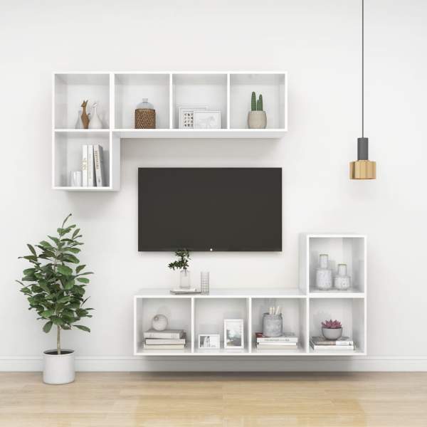  TV-Wandschrank Hochglanz-Weiß 37x37x107 cm Holzwerkstoff