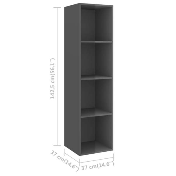  TV-Wandschrank Hochglanz-Grau 37x37x142,5 cm Holzwerkstoff