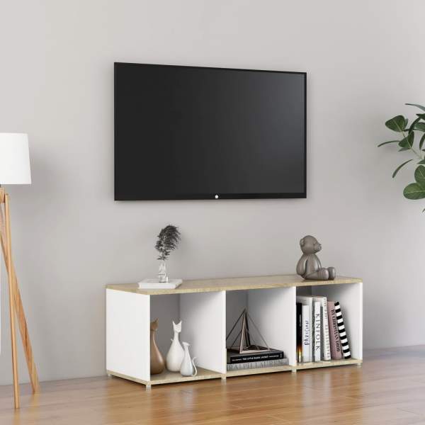  TV-Schrank Weiß und Sonoma-Eiche 107x35x37 cm Holzwerkstoff