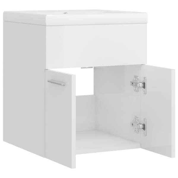  Waschbeckenunterschrank mit Einbaubecken Hochglanz-Weiß