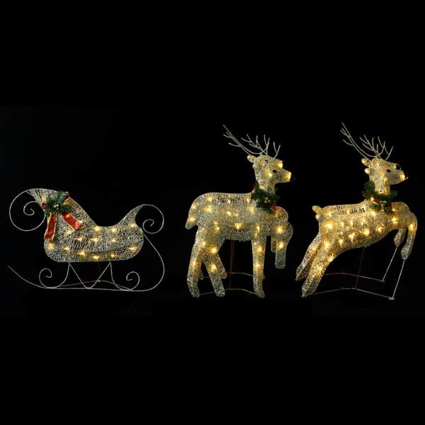  LED-Rentier mit Schlitten Weihnachtsdeko 100 LEDs Outdoor Gold