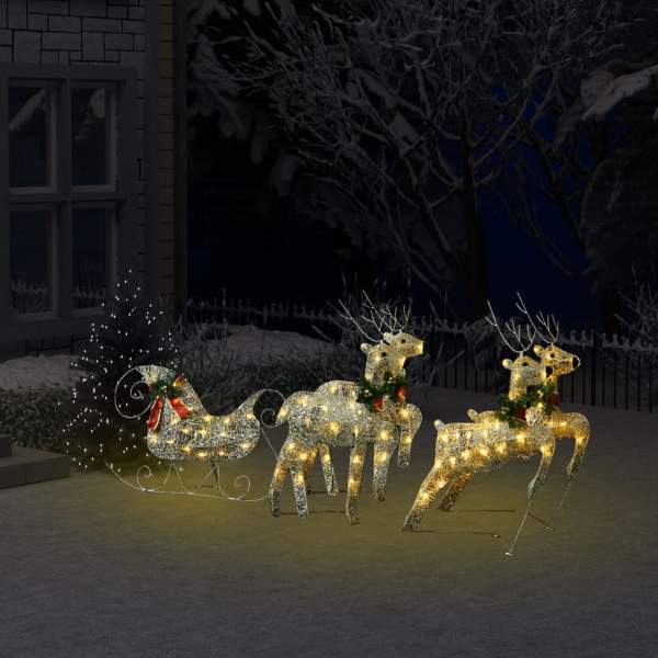  LED-Rentier mit Schlitten Weihnachtsdeko 100 LEDs Outdoor Gold