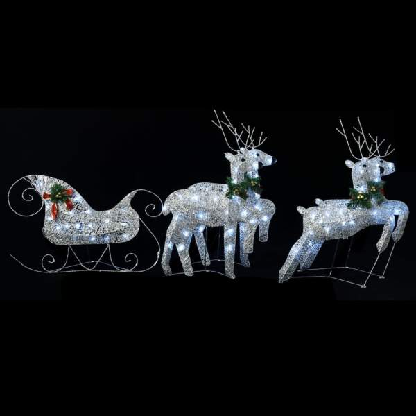 LED-Rentier Schlitten Weihnachtsdeko 100 LEDs Outdoor Silbern