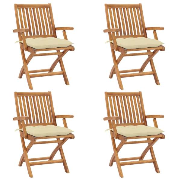 Klappbare Gartenstühle mit Kissen 4 Stk. Massivholz Teak