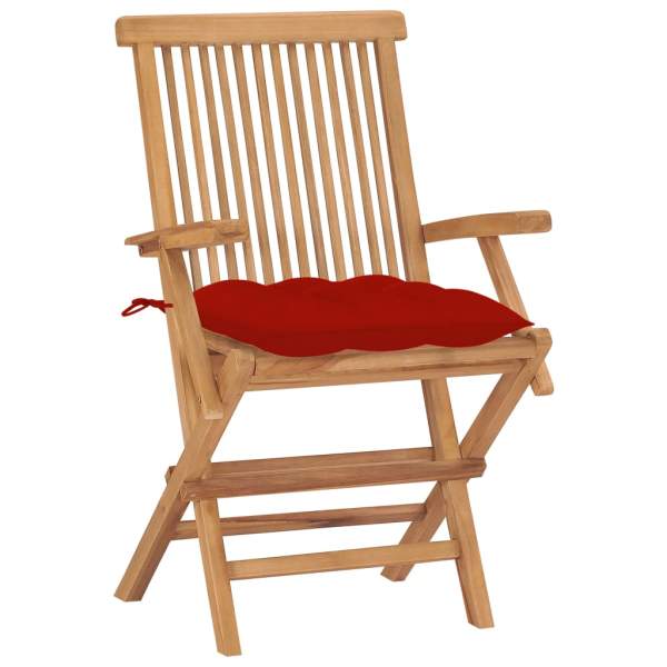  Gartenstühle mit Roten Kissen 8 Stk. Massivholz Teak