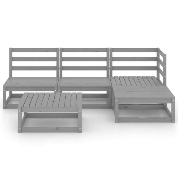  5-tlg. Garten-Lounge-Set Grau Massivholz Kiefer