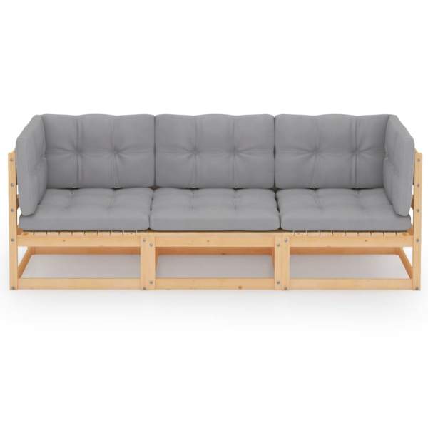 3-Sitzer-Gartensofa mit Kissen Kiefer Massivholz 