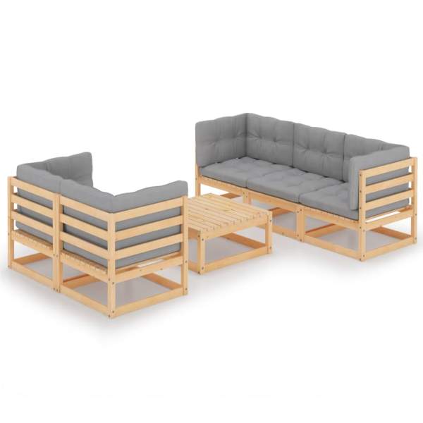 6-tlg. Garten-Lounge-Set mit Kissen Kiefer Massivholz