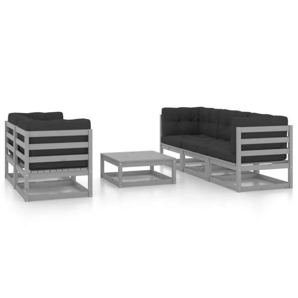 6-tlg. Garten-Lounge-Set mit Kissen Kiefer Massivholz