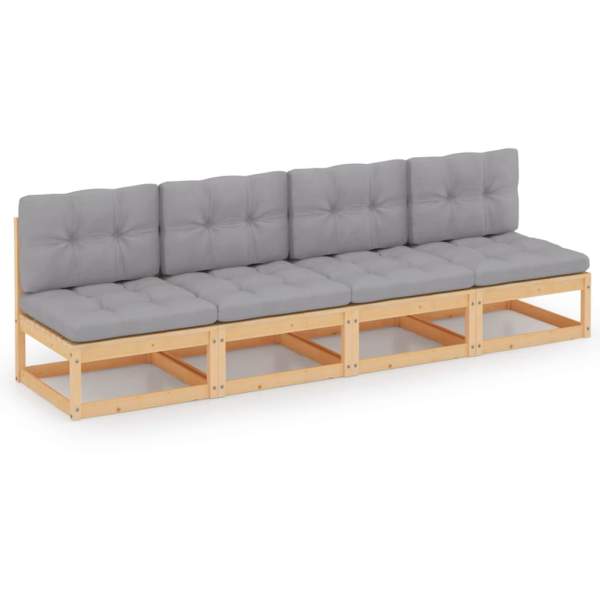  4-Sitzer-Gartensofa mit Kissen Kiefer Massivholz