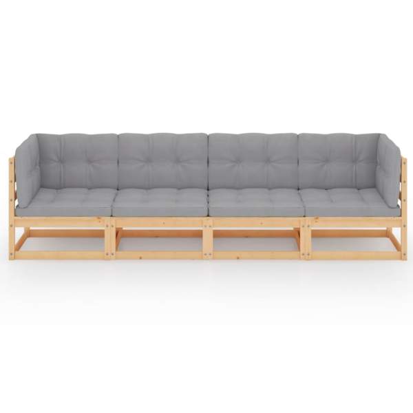 4-Sitzer-Gartensofa mit Kissen Kiefer Massivholz 