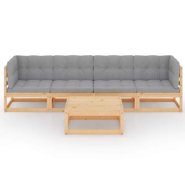 5-tlg. Garten-Lounge-Set mit Kissen Kiefer Massivholz