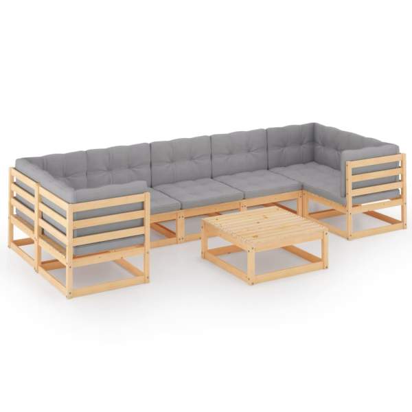  8-tlg. Garten-Lounge-Set mit Kissen Kiefer Massivholz