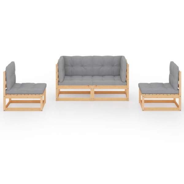 4-tlg. Garten-Lounge-Set mit Kissen Kiefer Massivholz