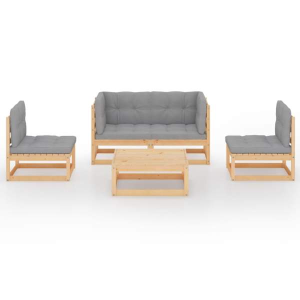 5-tlg. Garten-Lounge-Set mit Kissen Kiefer Massivholz