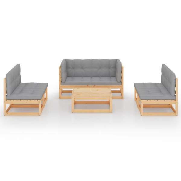 7-tlg. Garten-Lounge-Set mit Kissen Kiefer Massivholz