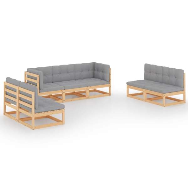 7-tlg. Garten-Lounge-Set mit Kissen Kiefer Massivholz