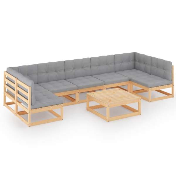  8-tlg. Garten-Lounge-Set mit Kissen Kiefer Massivholz