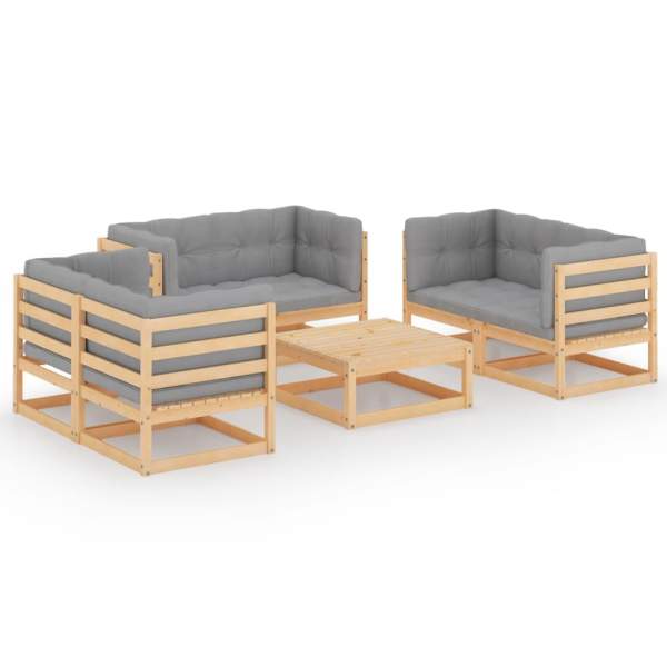 7-tlg. Garten-Lounge-Set mit Kissen Kiefer Massivholz