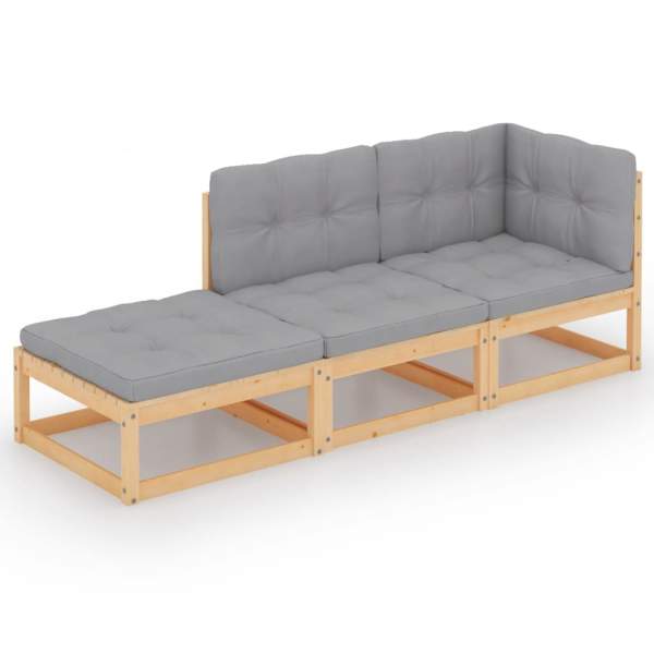  3-tlg. Garten-Lounge-Set mit Kissen Massivholz Kiefer