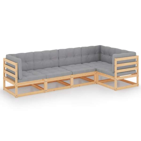 5-tlg. Garten-Lounge-Set mit Kissen Kiefer Massivholz