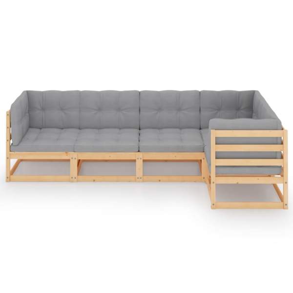 5-tlg. Garten-Lounge-Set mit Kissen Kiefer Massivholz