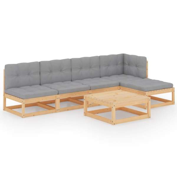  6-tlg. Garten-Lounge-Set mit Kissen Kiefer Massivholz