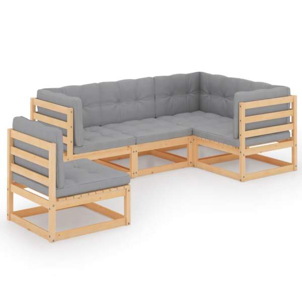 5-tlg. Garten-Lounge-Set mit Kissen Kiefer Massivholz