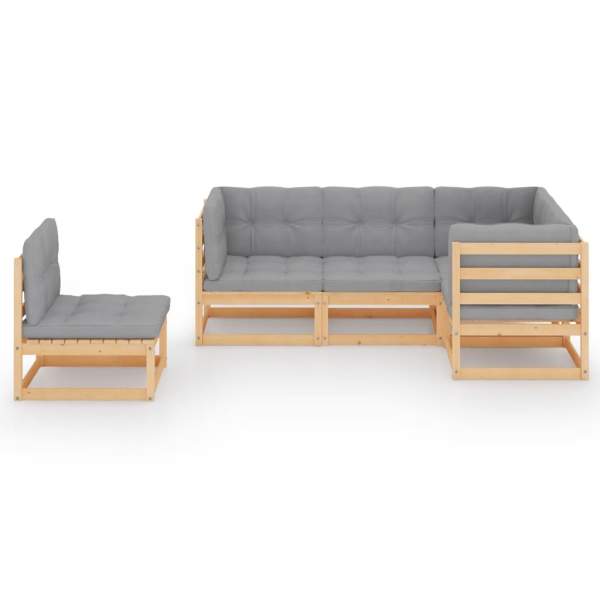 5-tlg. Garten-Lounge-Set mit Kissen Kiefer Massivholz