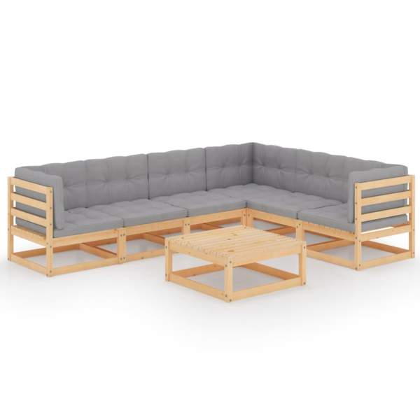  7-tlg. Garten-Lounge-Set mit Kissen Massivholz Kiefer