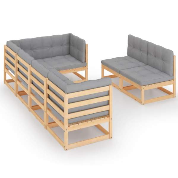  7-tlg. Garten-Lounge-Set mit Kissen Massivholz Kiefer