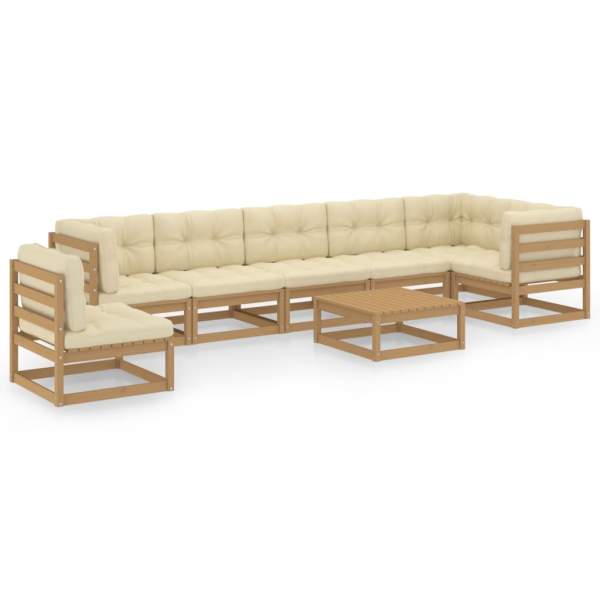  8-tlg. Garten-Lounge-Set mit Kissen Massivholz Kiefer