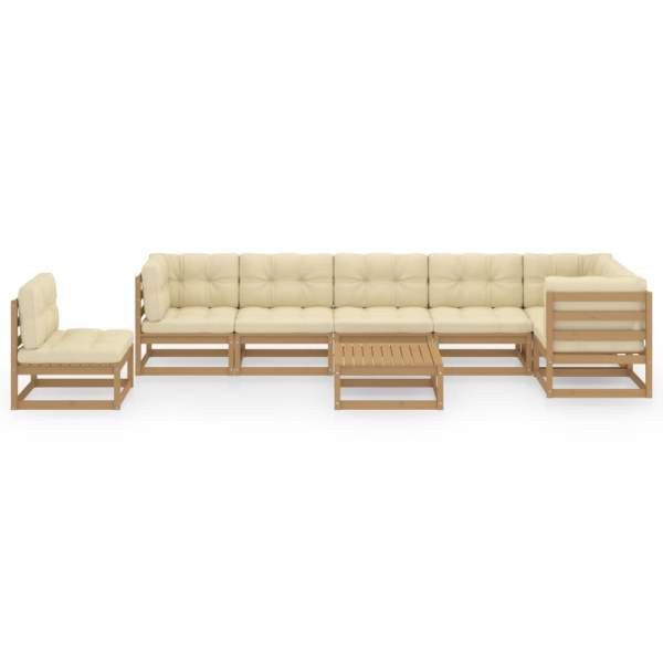  8-tlg. Garten-Lounge-Set mit Kissen Massivholz Kiefer