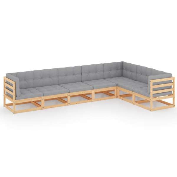  7-tlg. Garten-Lounge-Set mit Kissen Massivholz Kiefer