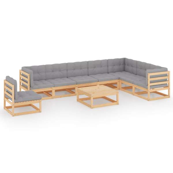  9-tlg. Garten-Lounge-Set mit Kissen Massivholz Kiefer