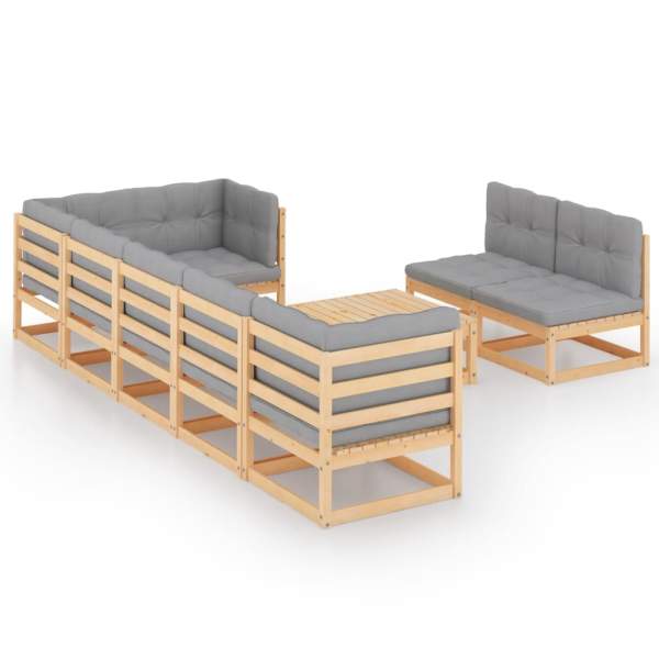  9-tlg. Garten-Lounge-Set mit Kissen Massivholz Kiefer