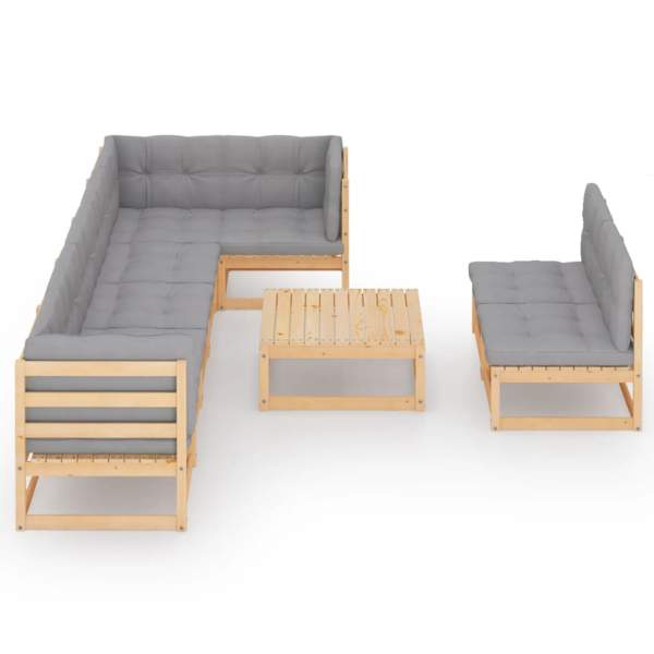  9-tlg. Garten-Lounge-Set mit Kissen Massivholz Kiefer