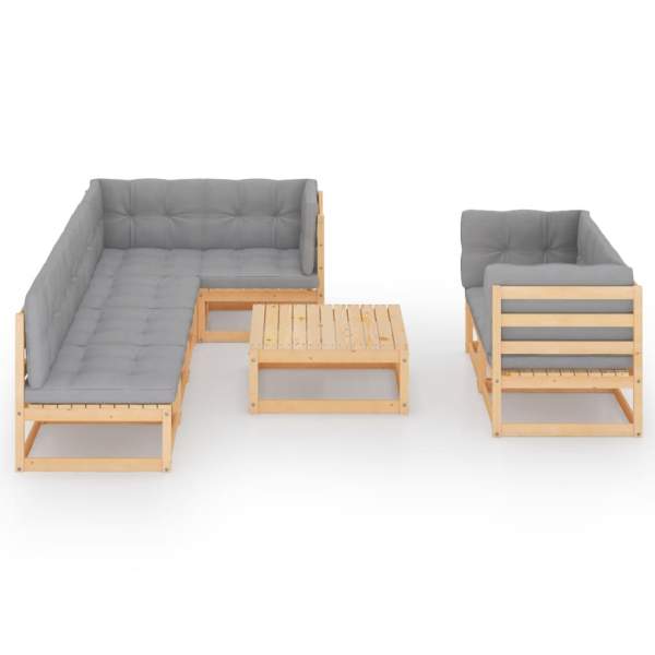  8-tlg. Garten-Lounge-Set mit Kissen Massivholz Kiefer